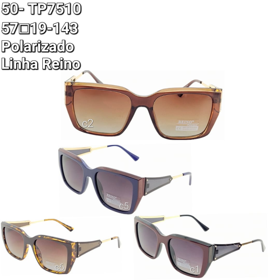 Óculos de Sol 50-TP7510/ 57□19-143 Linha Reino Não Polarizado